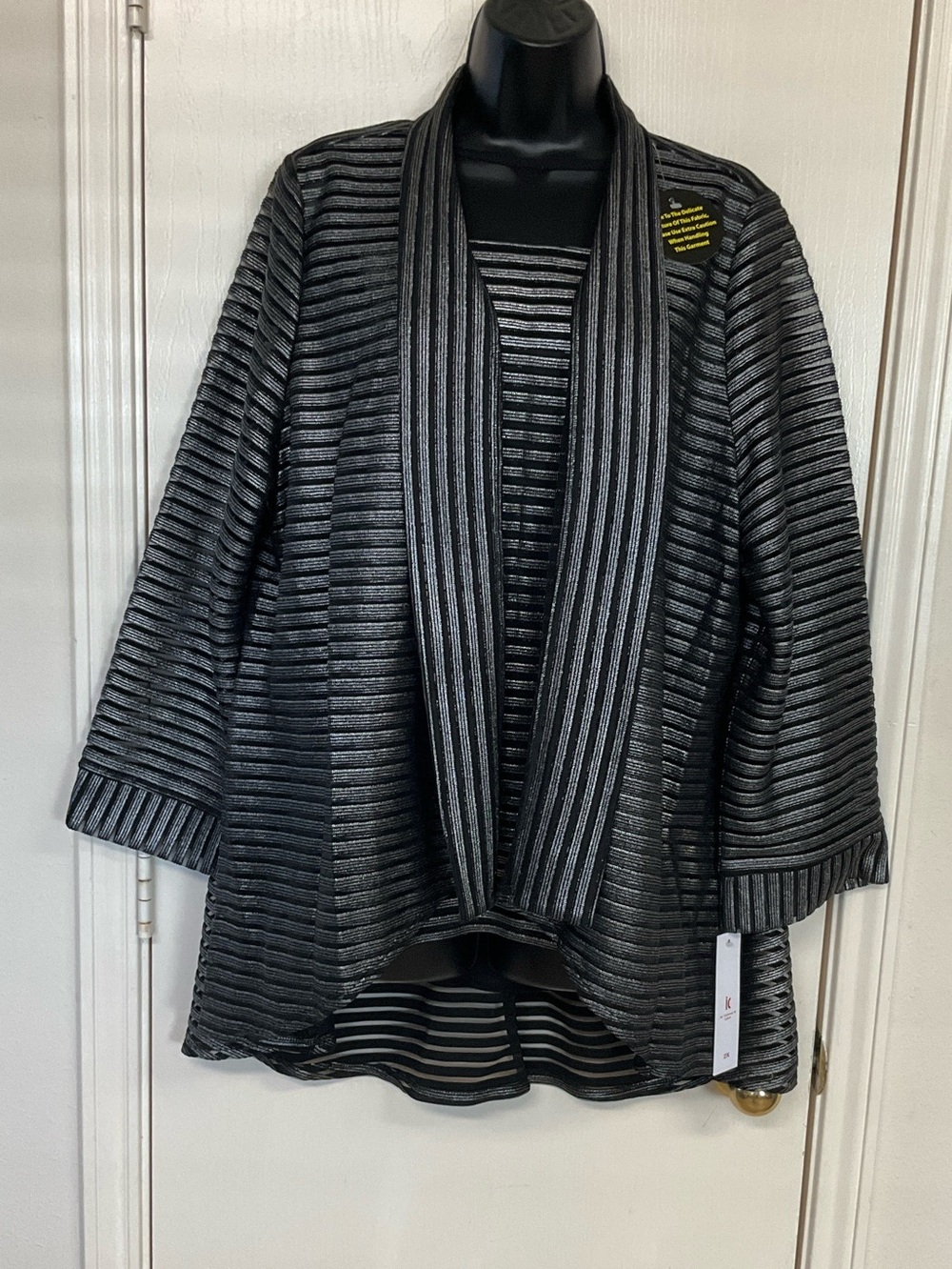 IC by Connie K Open-Front Ribbed Blazer Jacket in Metallic